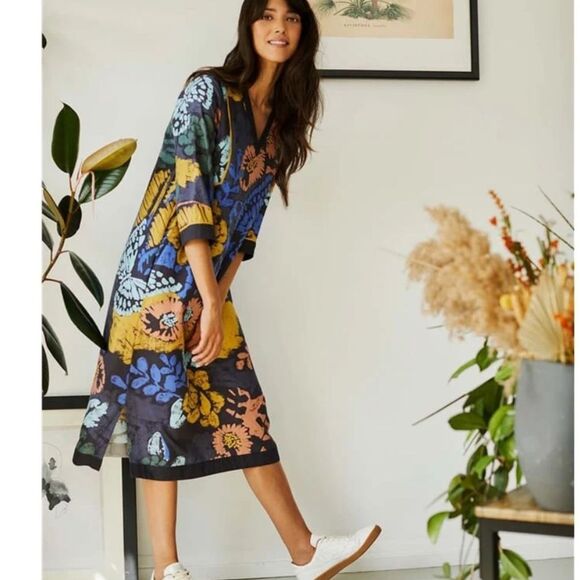 NEW Thought 100% Lyocell Nell Abstract Artsy Butterfly Mdi Dress Size 10 - Picture 7 of 14